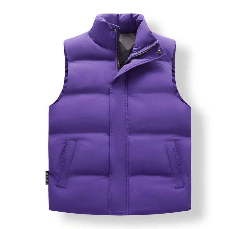 Purple casual men's vest with zippered pockets and high collar, made of polyester. Ideal for everyday style. Product code: SF1929